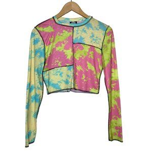 The Ragged Priest Crop Top Long Sleeve Inside Out Seam Raw Hem Women's Size Med